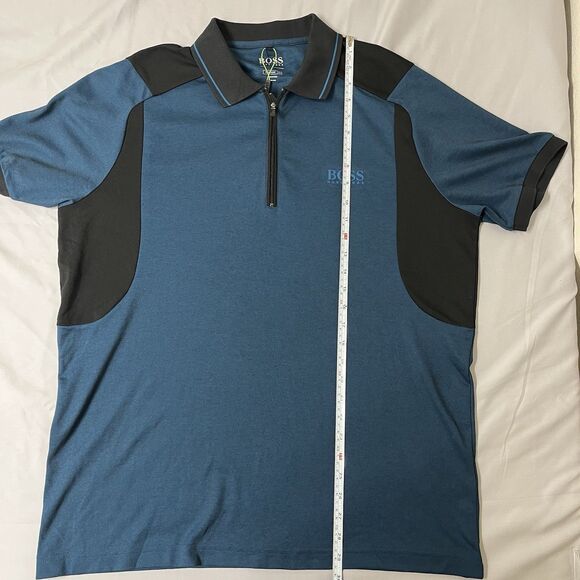 NWT Boss Hugo Boss Men's 1/4 Zip Performance Golf Polo Shirt Blue Black XXL - Picture 13 of 14